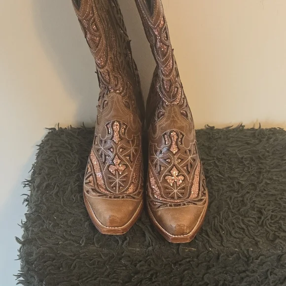 Brown Embroidered Women's Boots - Picture 2 of 7